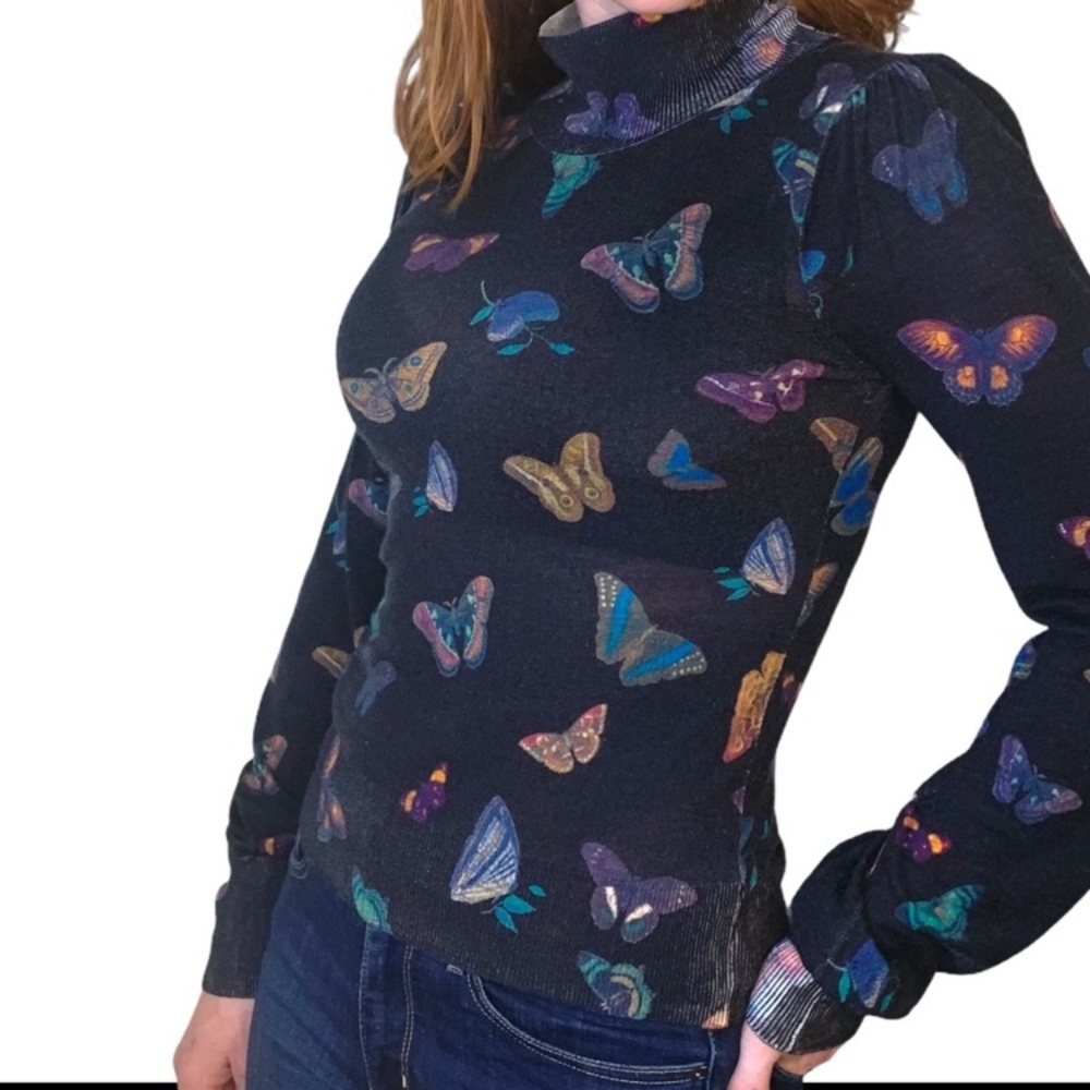 Colorful Butterfly Print Turtleneck Sweater